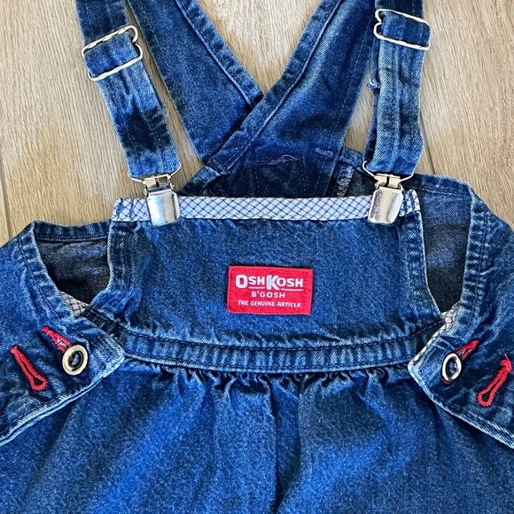OshKosh Girls Vintage Skirtall Overall Denim Blue Nautical Logo 5T - Picture 3 of 8